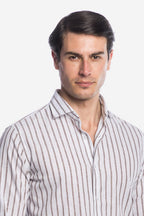Camicia 100% lino fondo bianco con riga