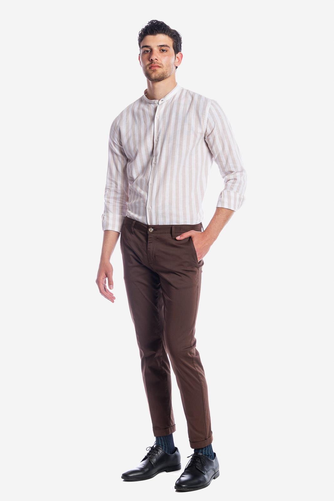 CAMICIA 100% LINO COREANA RIGATA