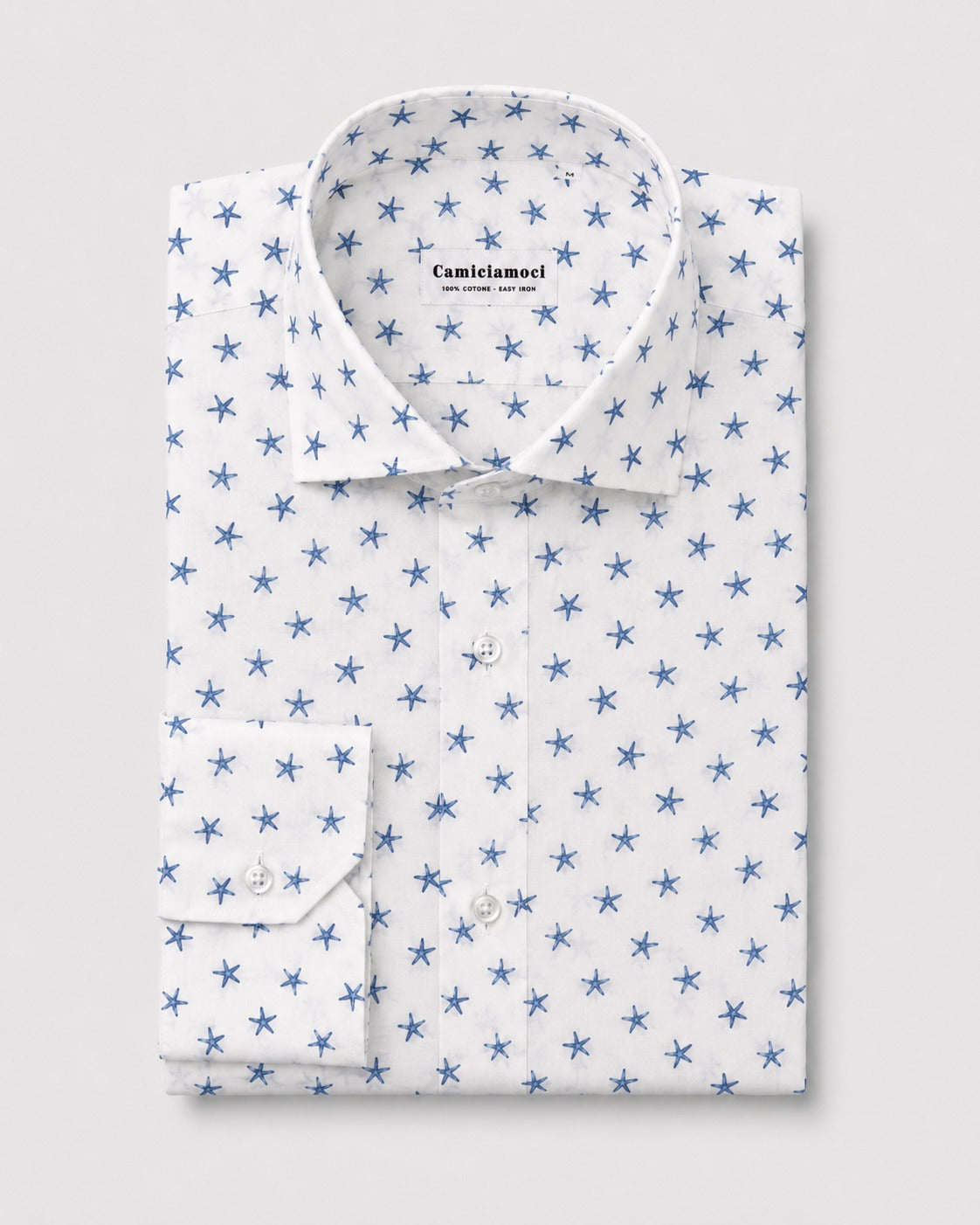 Camicia Fantasia Stelle Marine Uomo in Mussola di Cotone Ultra Leggera