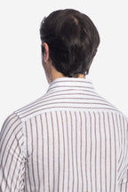 Camicia 100% lino fondo bianco con riga