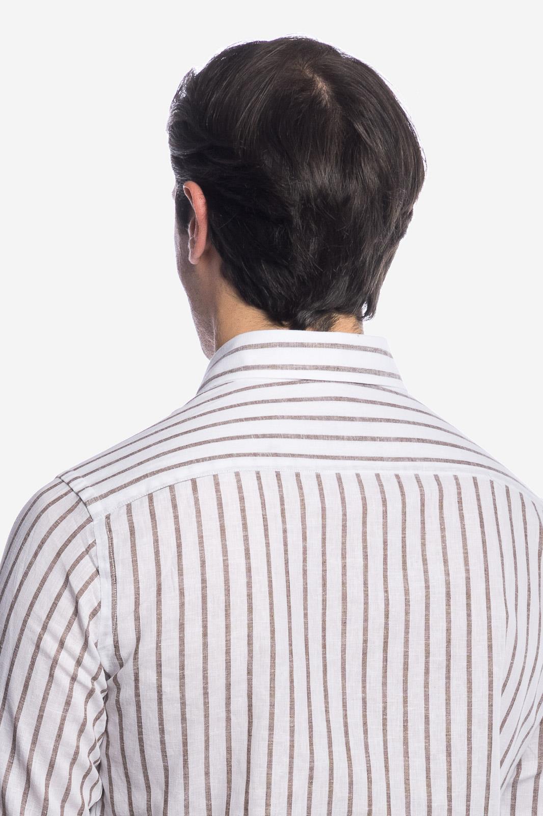 Camicia 100% lino fondo bianco con riga
