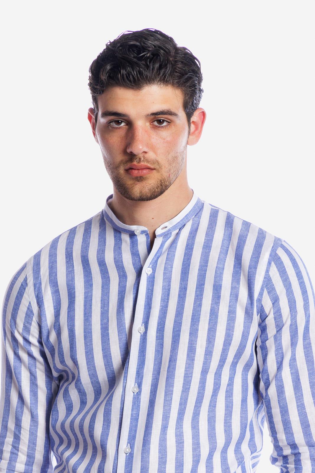 CAMICIA 100% LINO COREANA RIGATA