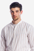 CAMICIA 100% LINO COREANA RIGATA