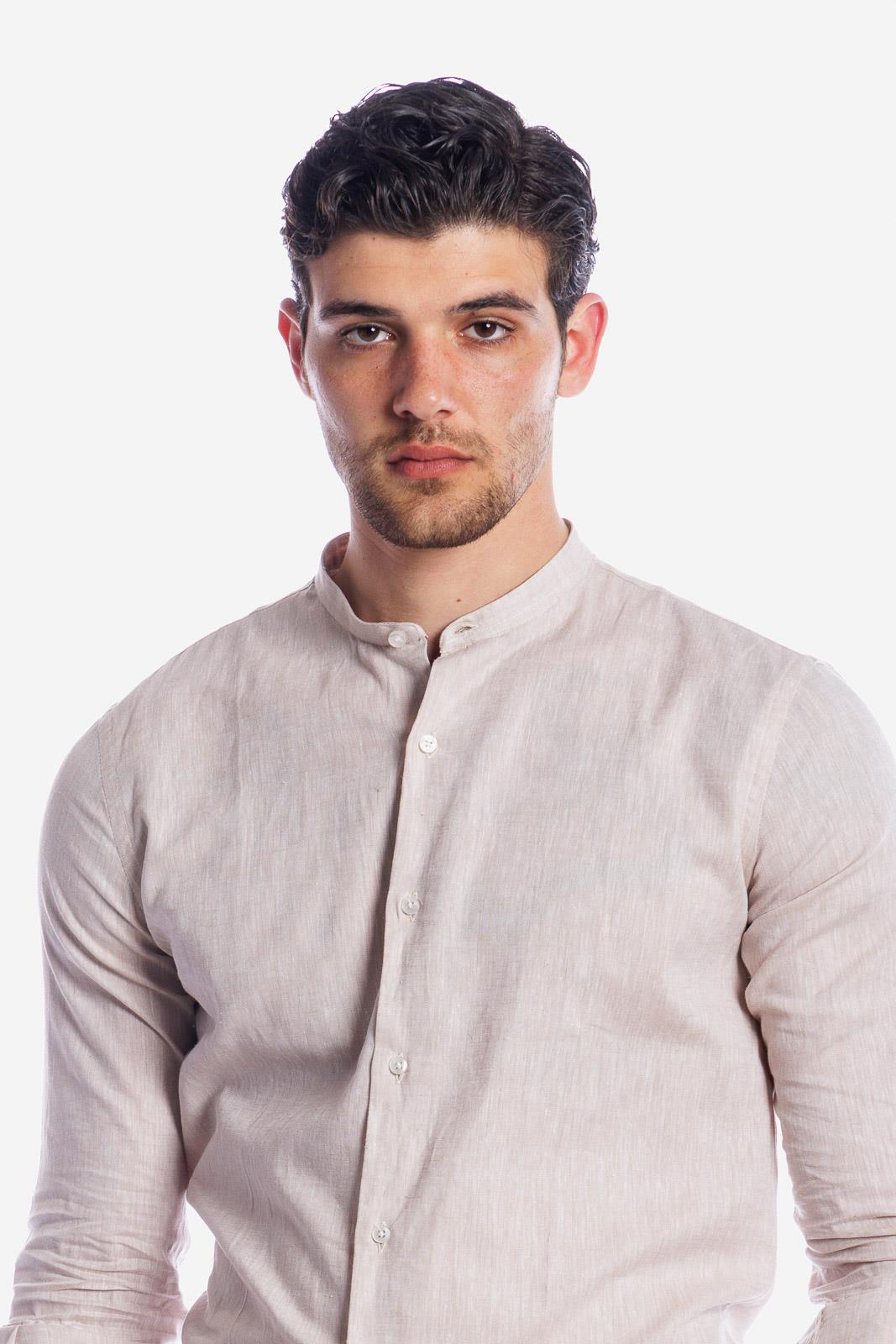 CAMICIA 100% LINO COREANA TINTA UNITA