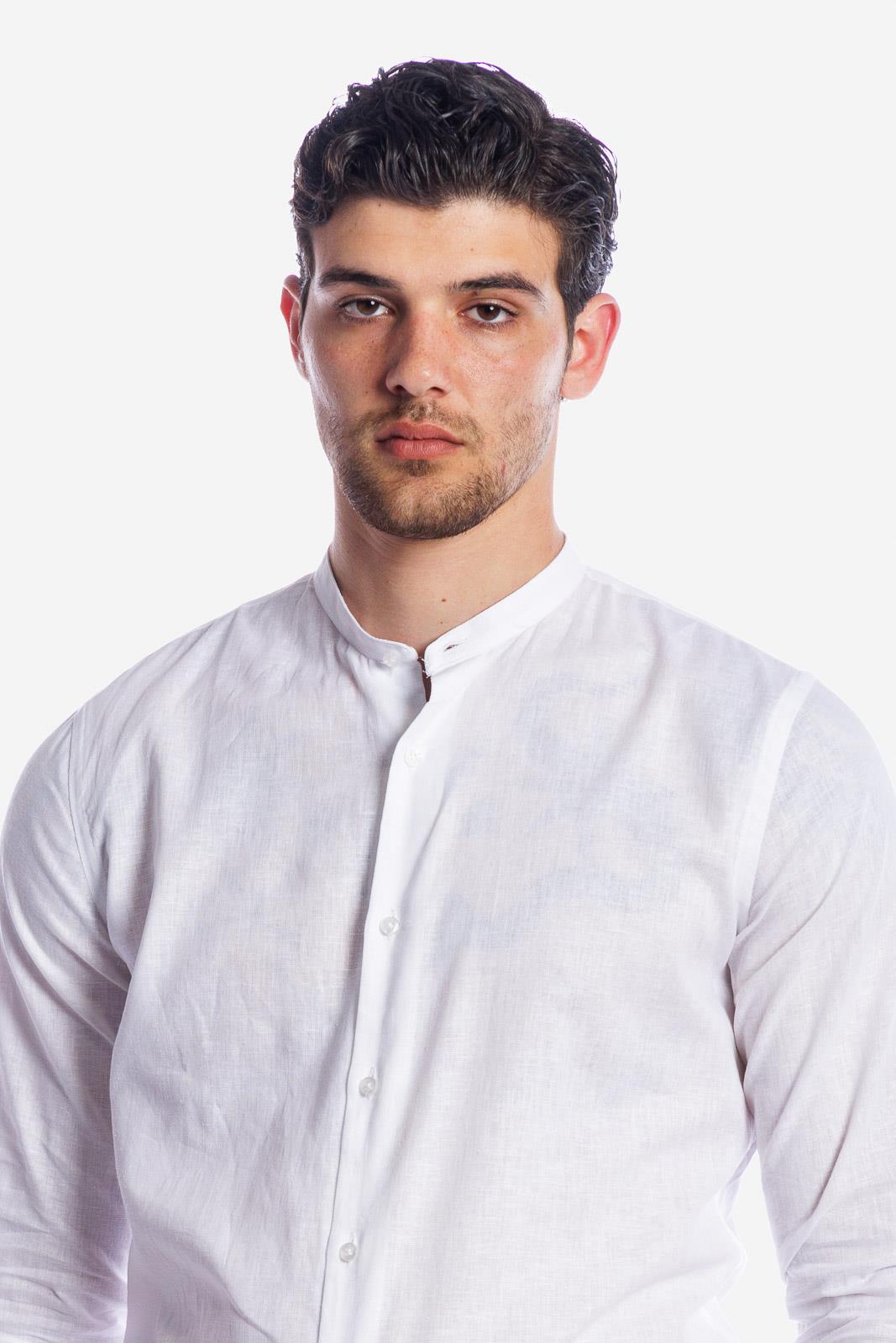 CAMICIA 100% LINO COREANA TINTA UNITA