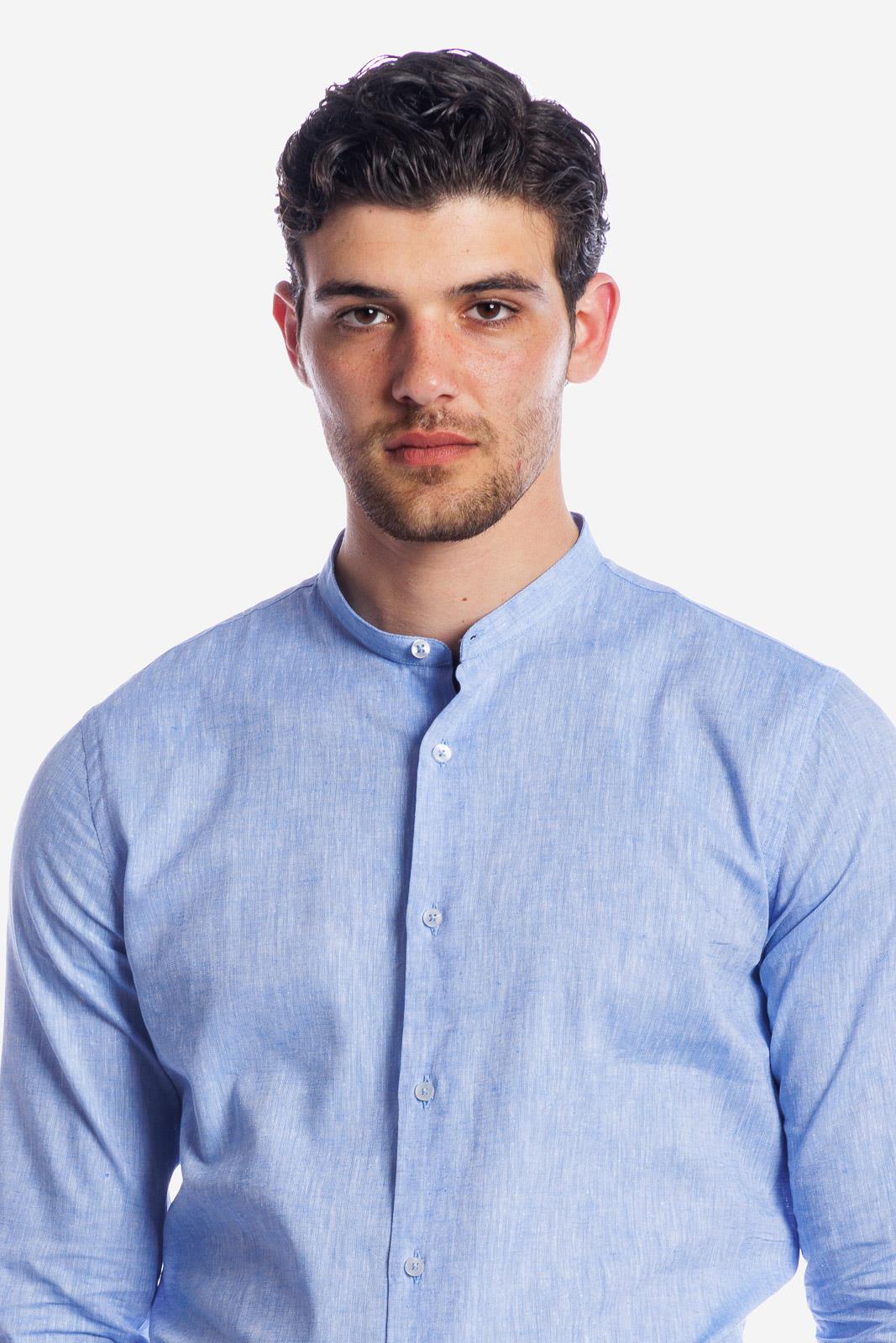 CAMICIA 100% LINO COREANA TINTA UNITA