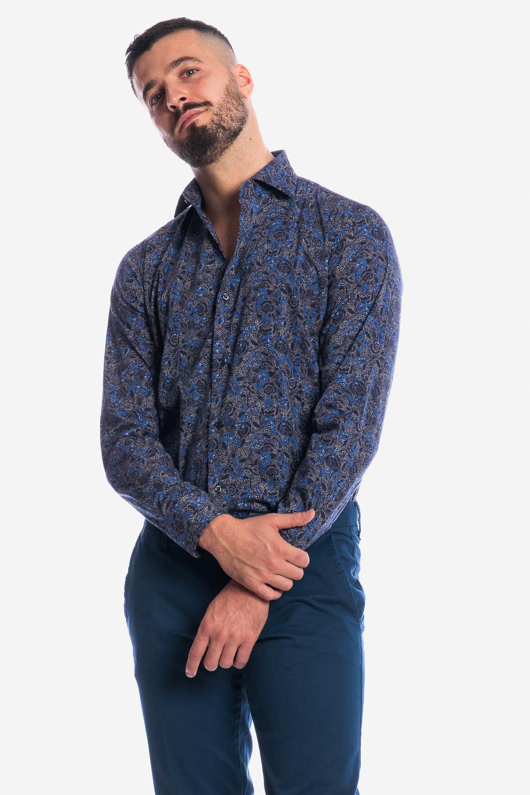 CAMICIA FANTASIA FIORI/FOGLIE blu