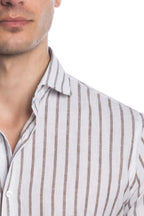 Camicia 100% lino fondo bianco con riga