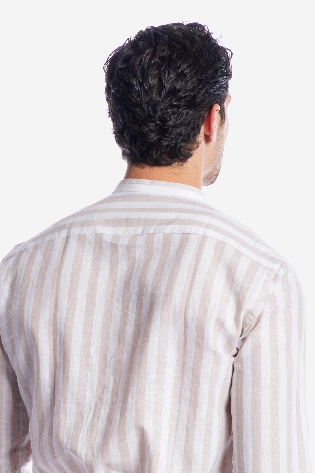 CAMICIA 100% LINO COREANA RIGATA