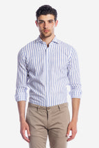 Camicia 100% lino fondo bianco con riga