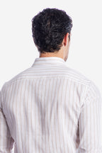 Camicia 100% lino fondo bianco con riga