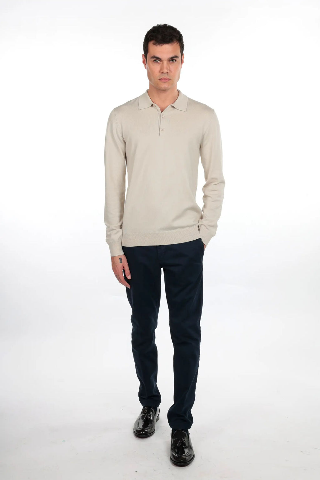 Maglia polo tre bottoni a maniche lunghe