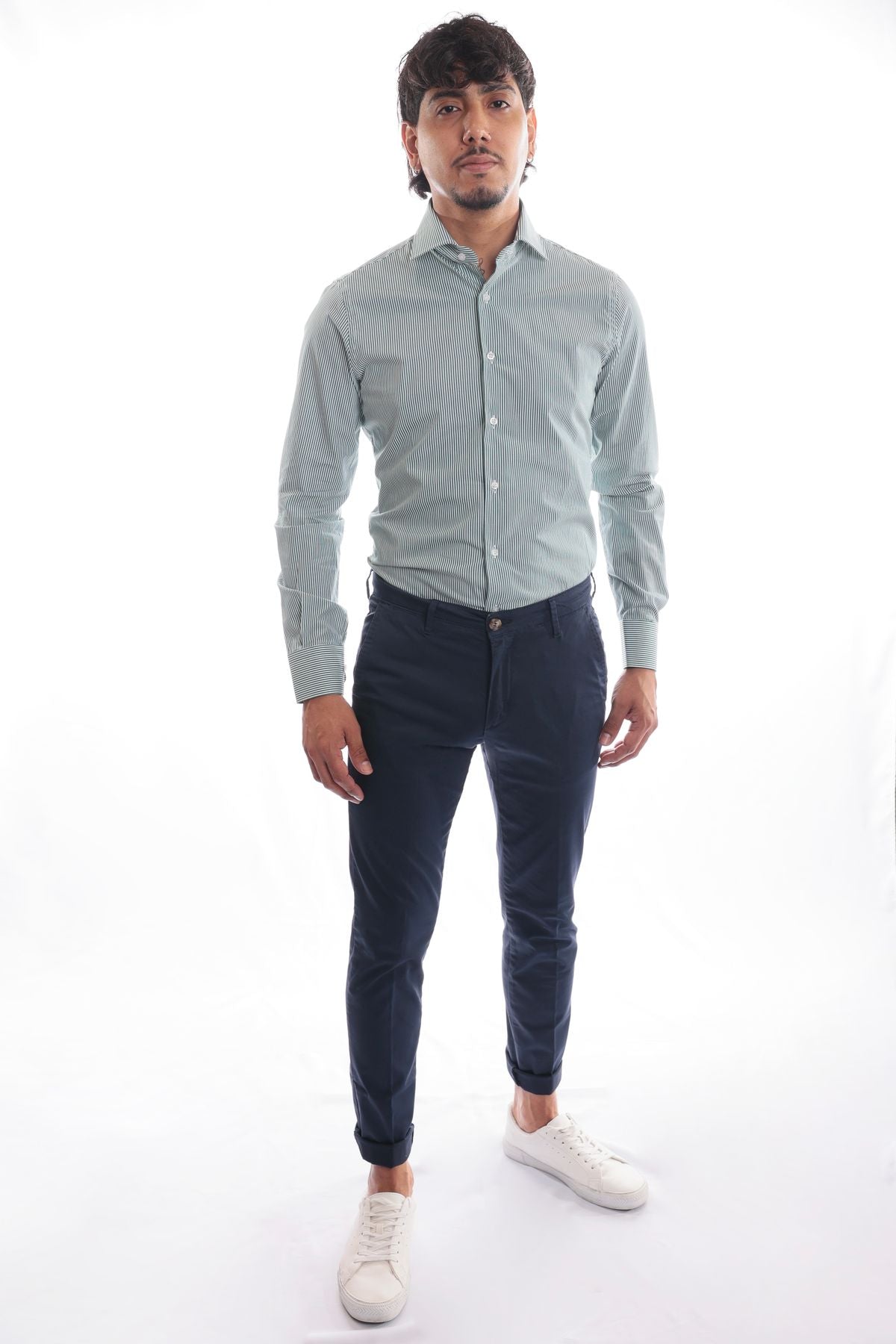 Camicia riga media in puro cotone