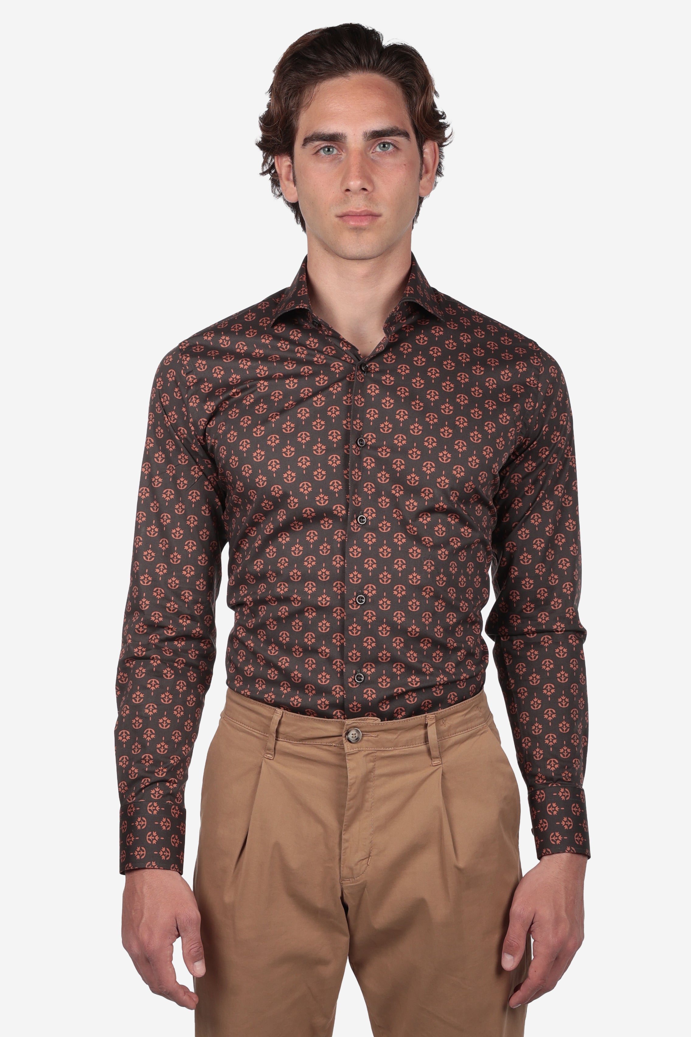 Camicia facile stiro a fantasia pianta