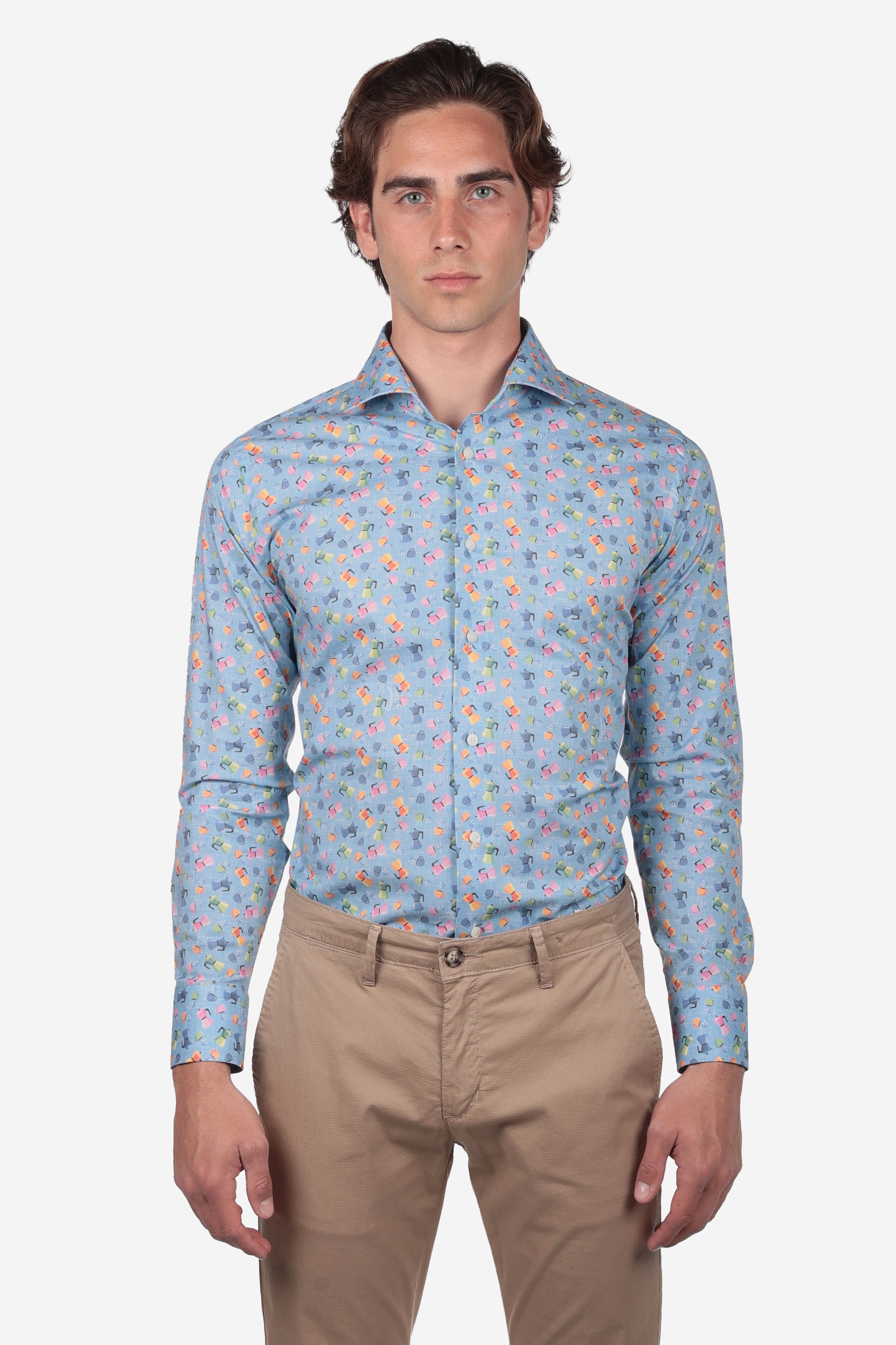 Camicia facile stiro a fantasia moka