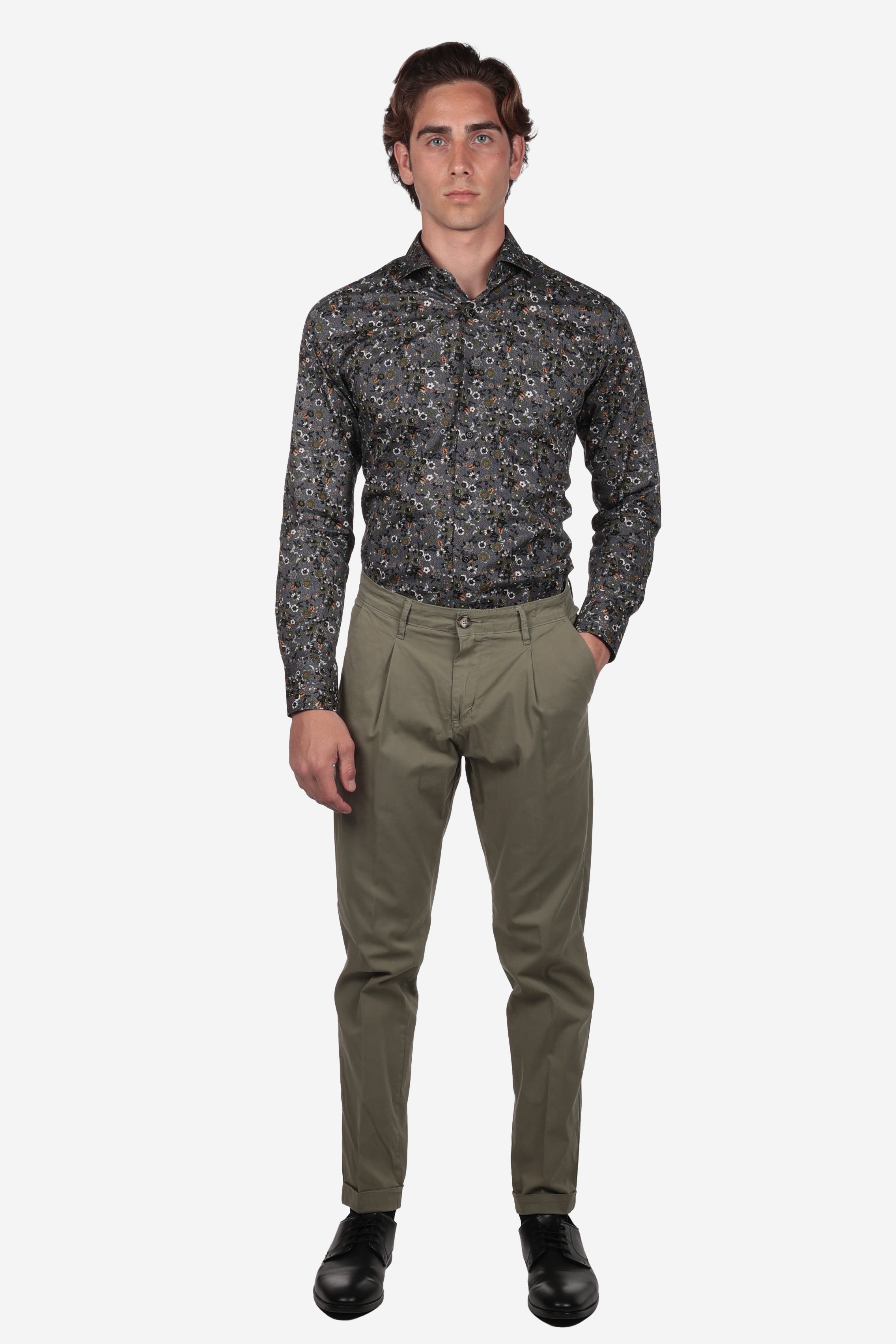 Camicia facile stiro a fantasia fiore pois