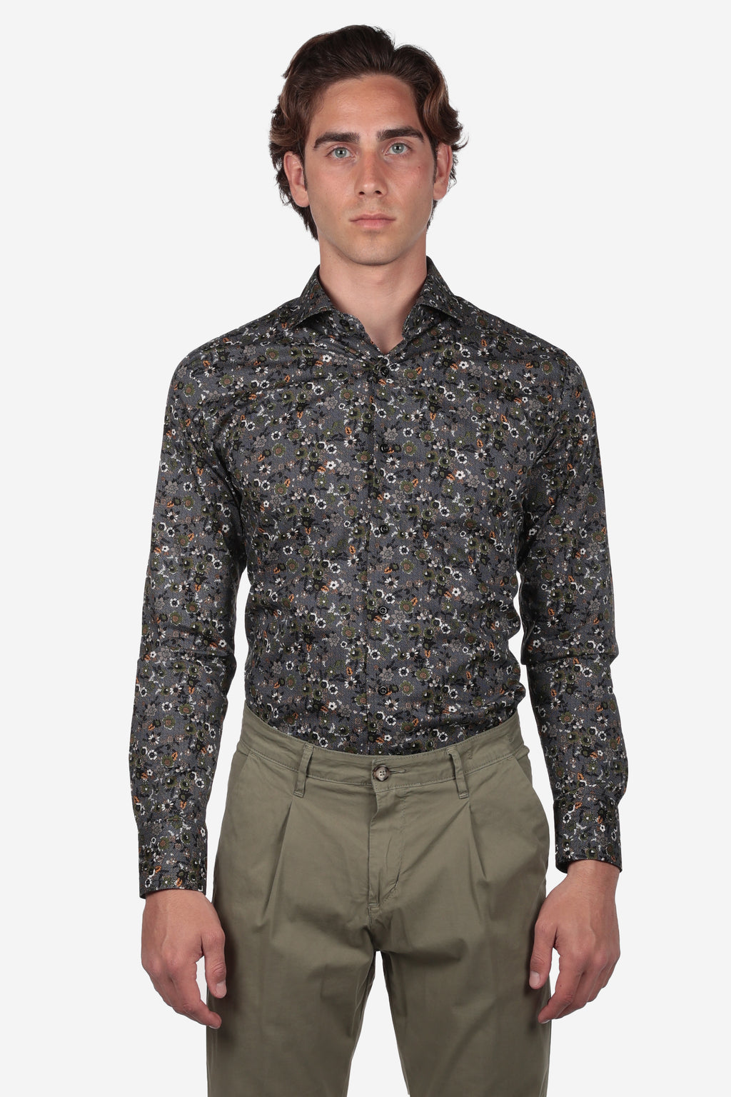 Camicia facile stiro a fantasia fiore pois