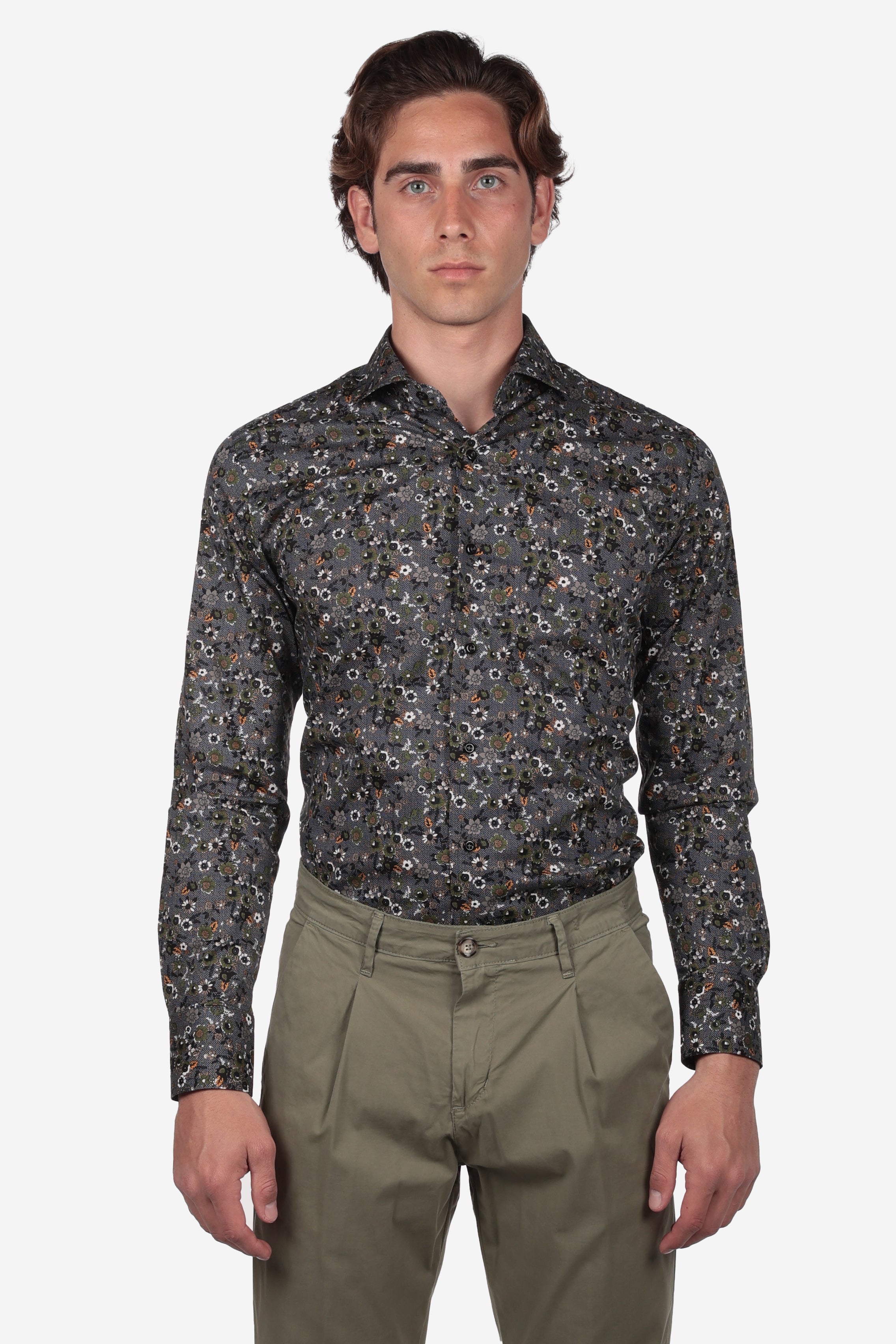 Camicia facile stiro a fantasia fiore pois
