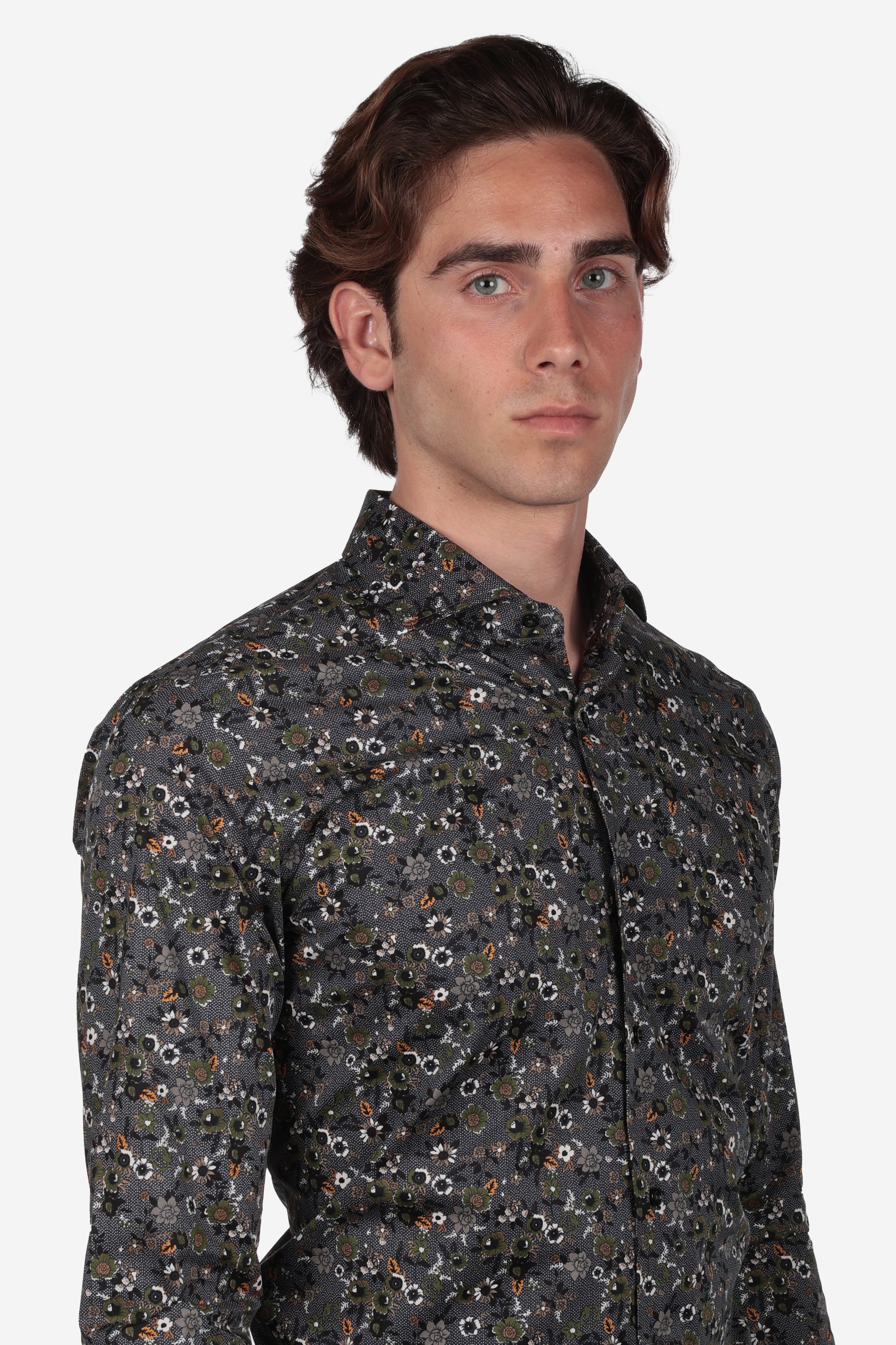 Camicia facile stiro a fantasia fiore pois