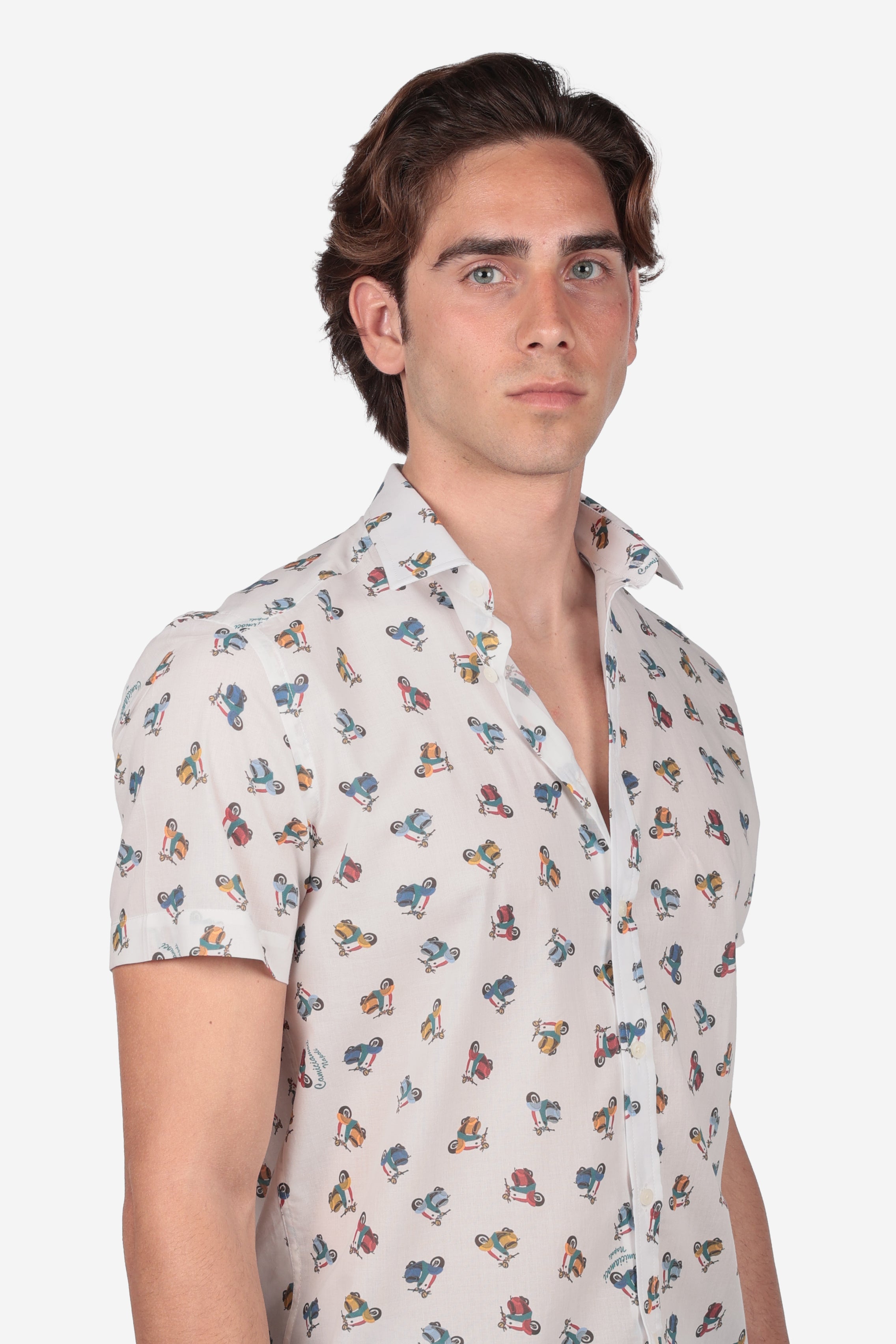 Camicia mezza manica 100% cotone con fantasia vespa