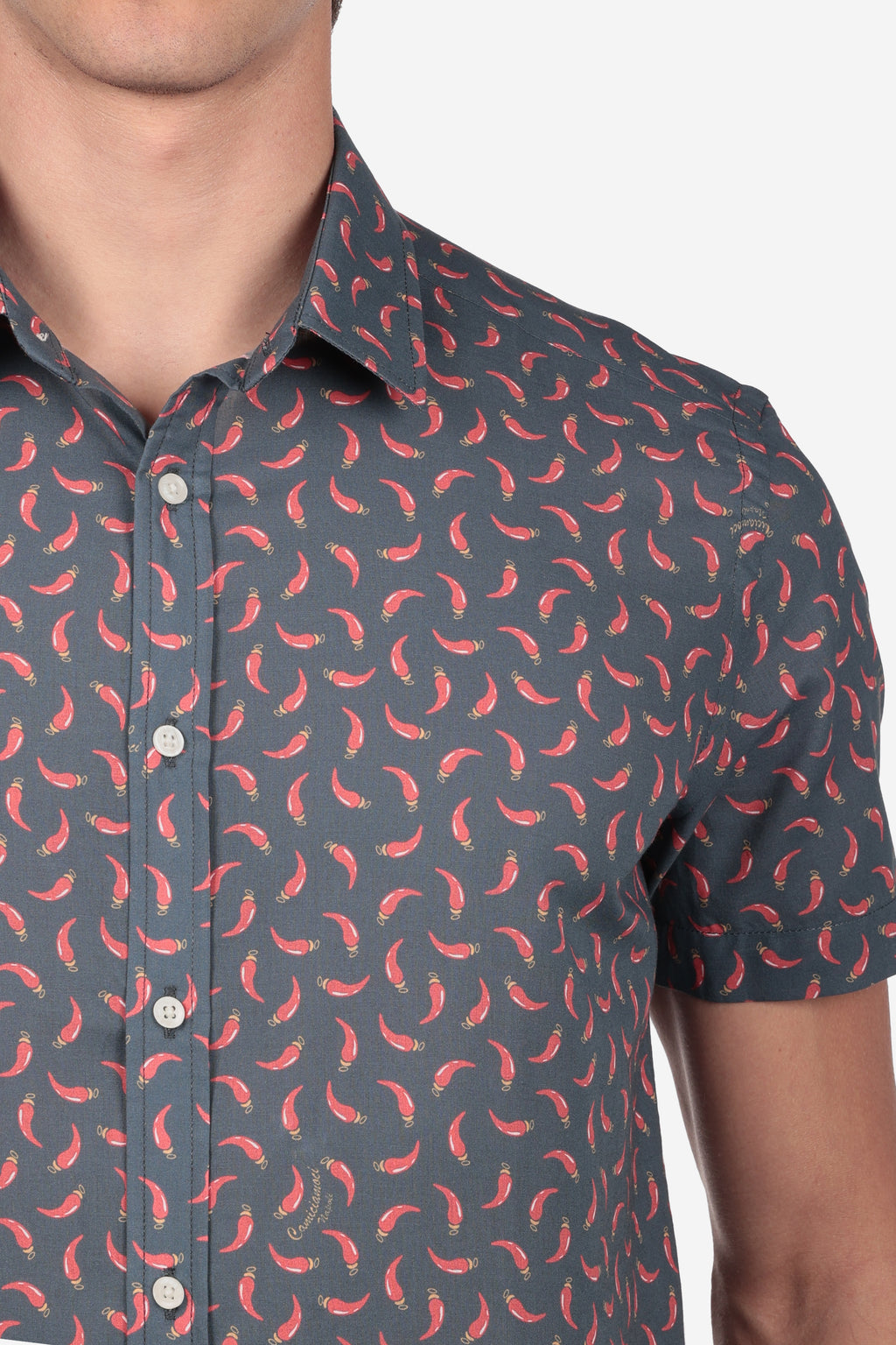 CAMICIA 100% COTONE FACILE STIRO CON FANTASIE A MEZZA MANICA CORNO