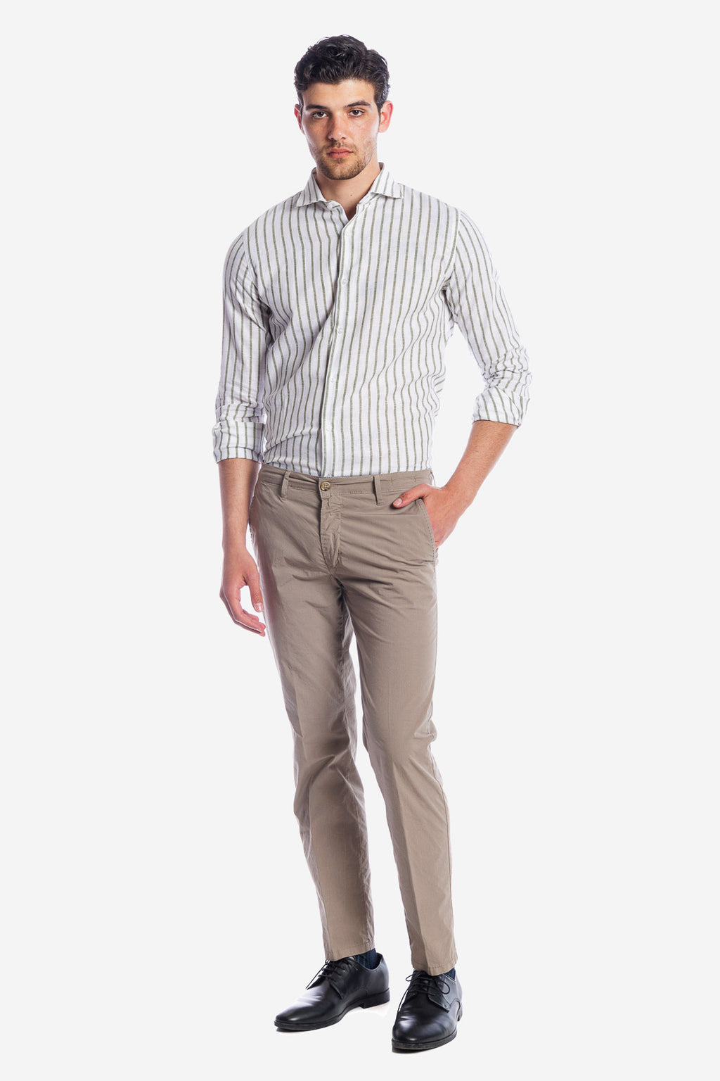 Camicia 100% lino fondo bianco con riga