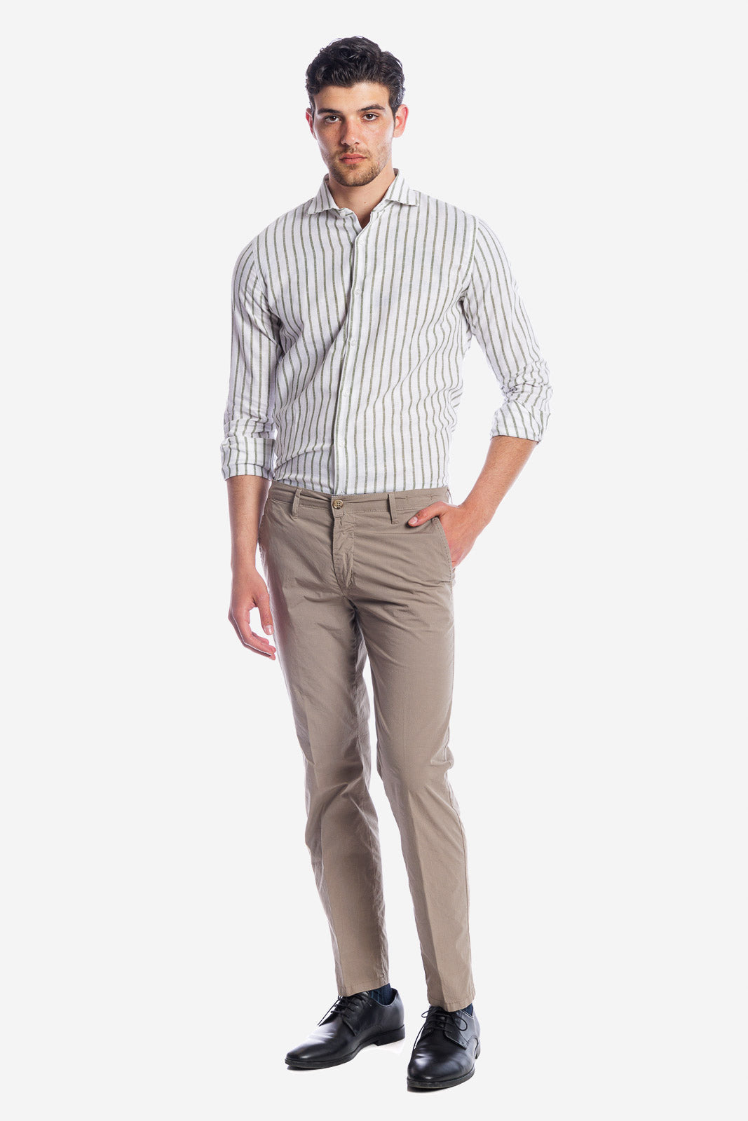 Camicia 100% lino fondo bianco con riga