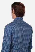 Botton down a quadri blu 100% cotone