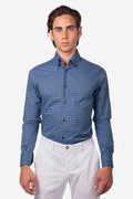 Botton down a quadri blu 100% cotone
