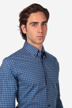 Botton down a quadri blu 100% cotone