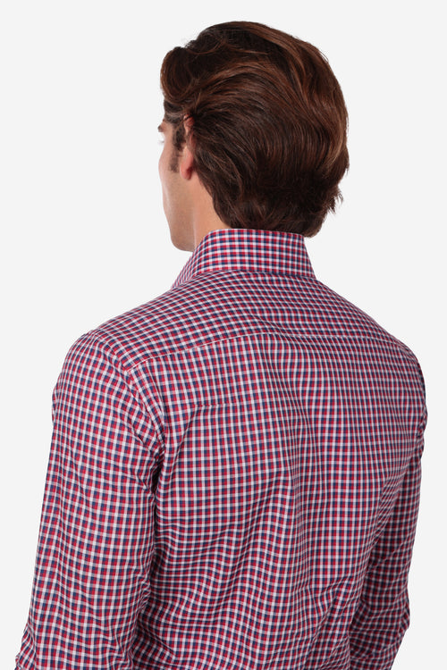 Botton down a quadri rosso 100% cotone