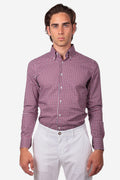 Botton down a quadri rosso 100% cotone