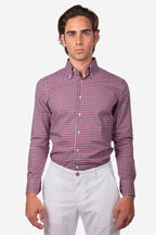 Botton down a quadri rosso 100% cotone