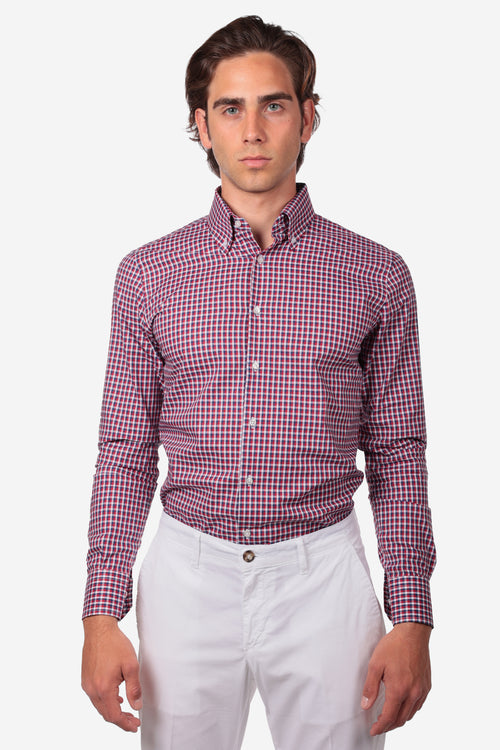 Botton down a quadri rosso 100% cotone