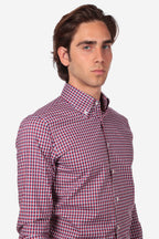 Botton down a quadri rosso 100% cotone