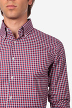 Botton down a quadri rosso 100% cotone