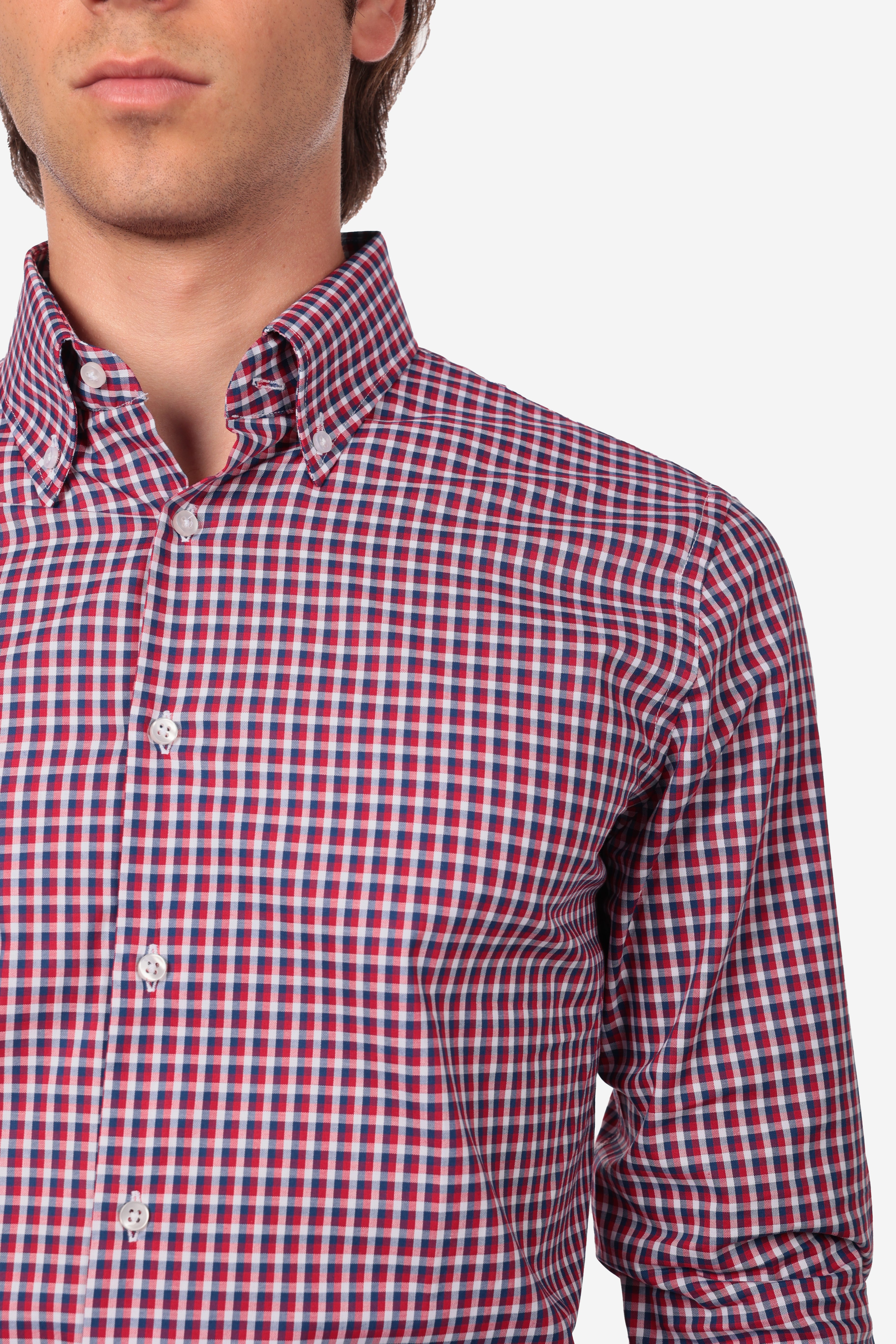 Botton down a quadri rosso 100% cotone