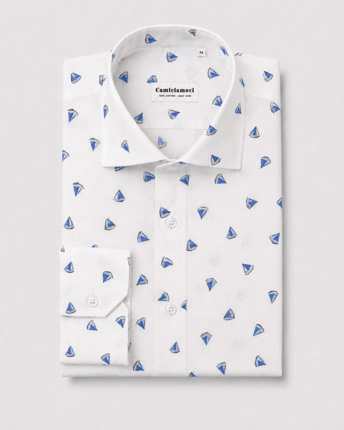Camicia in Mussola di Cotone Ultra Leggera con Stampa Barche a Vela