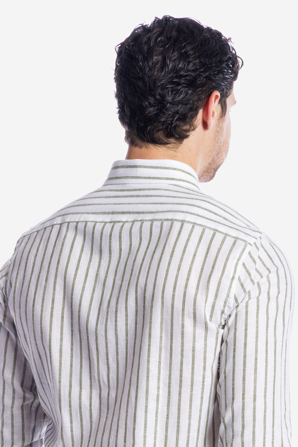 Camicia 100% lino fondo bianco con riga