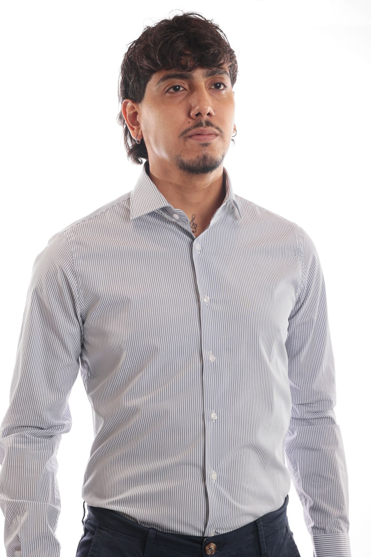 Camicia riga media 100% cotone