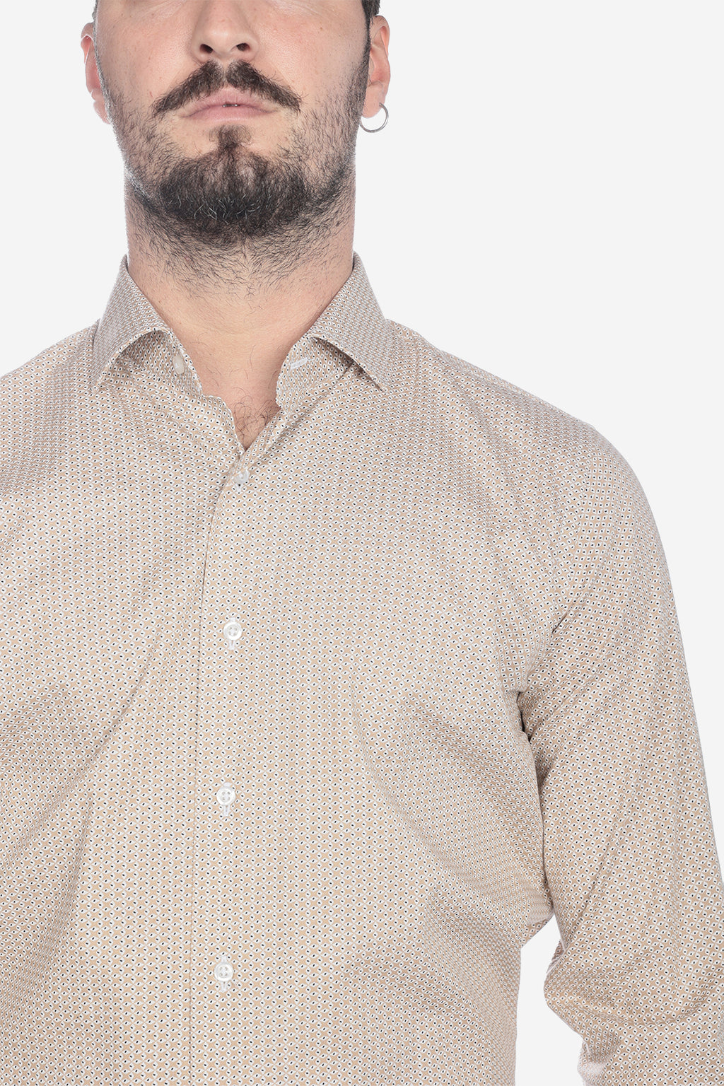 Camicia facile stiro a fantasia occhio cammello