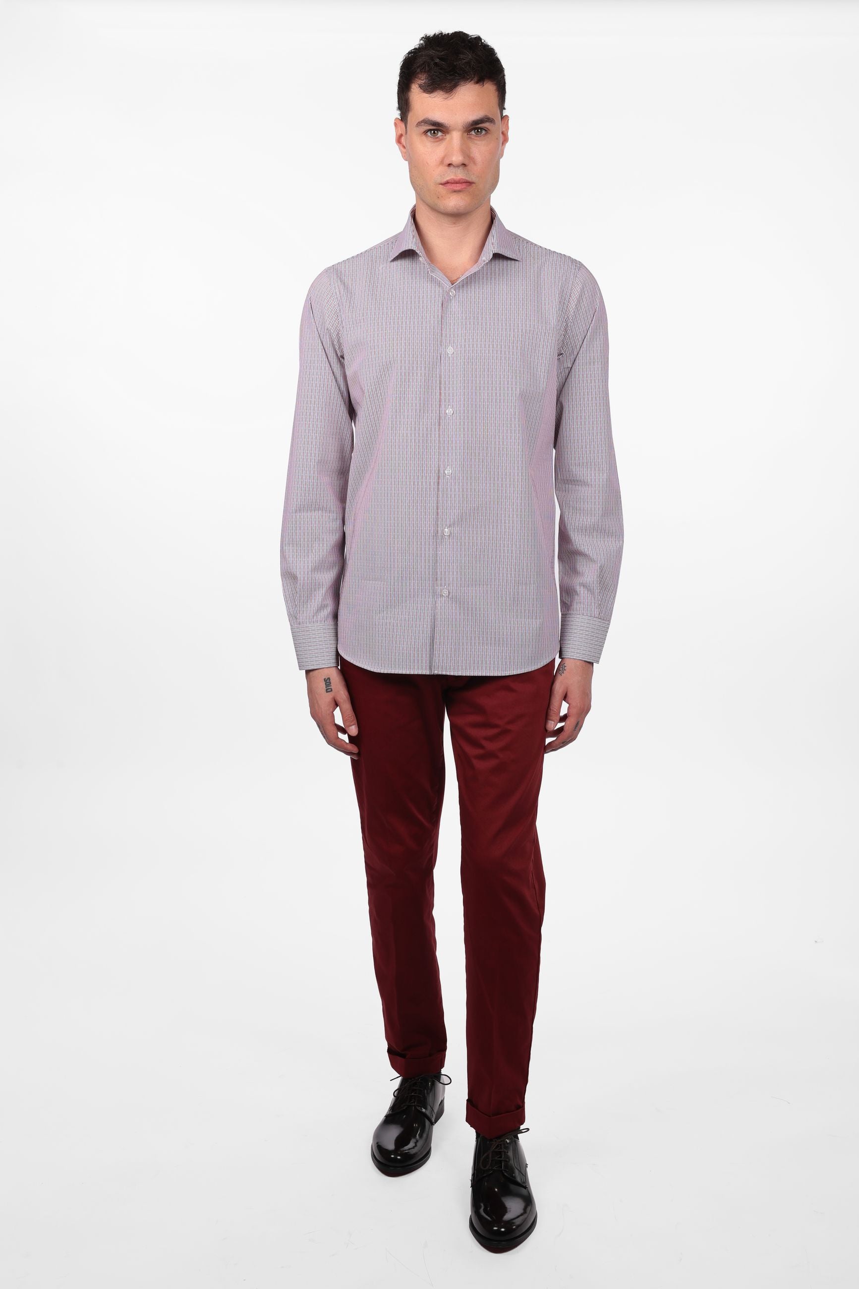 Camicia 100% cotone fantasia bastoncino bicolor