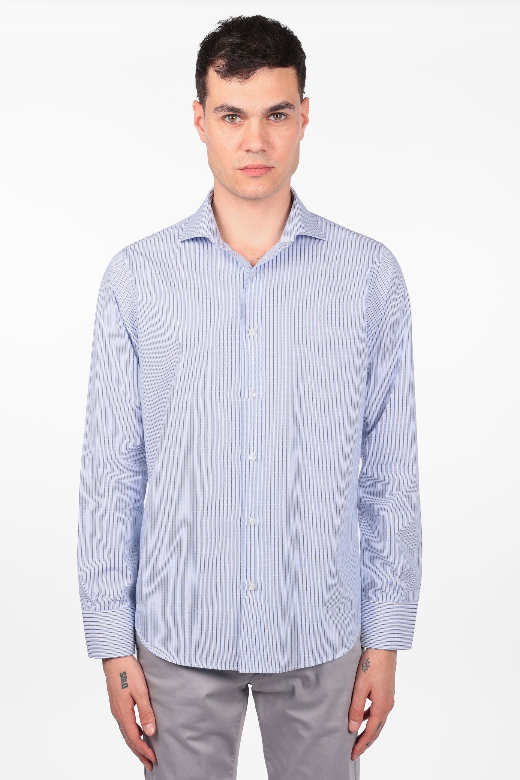 Camicia 100% cotone fantasia bastoncino bicolor