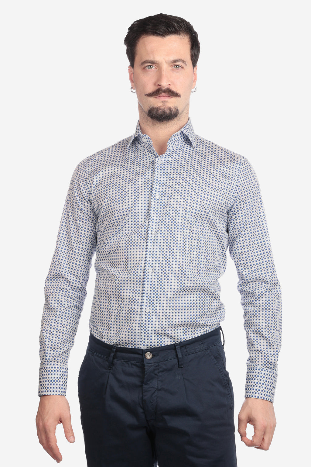 Camicia facile stiro a fantasia fiori-pois