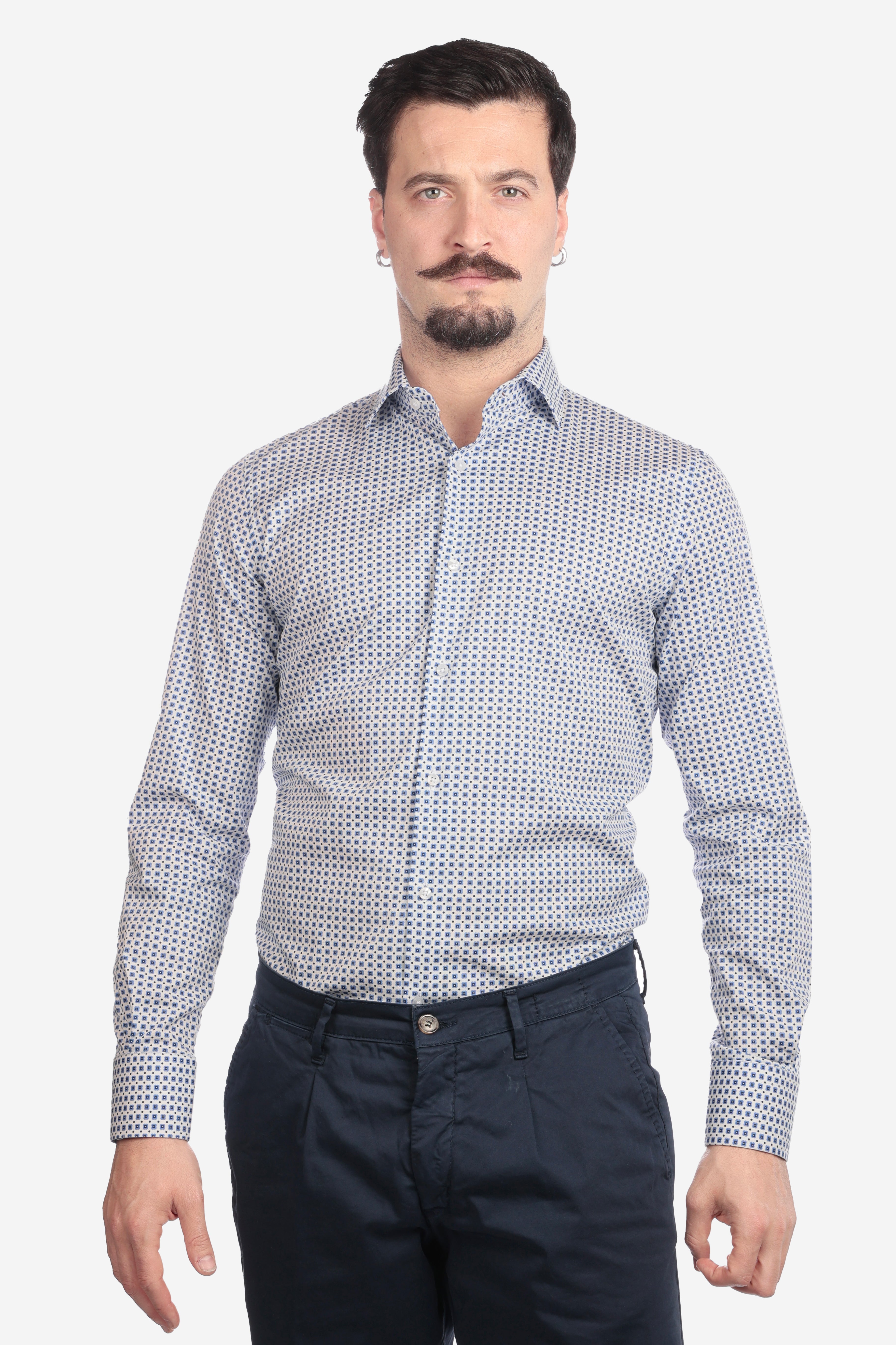 Camicia facile stiro a fantasia fiori-pois