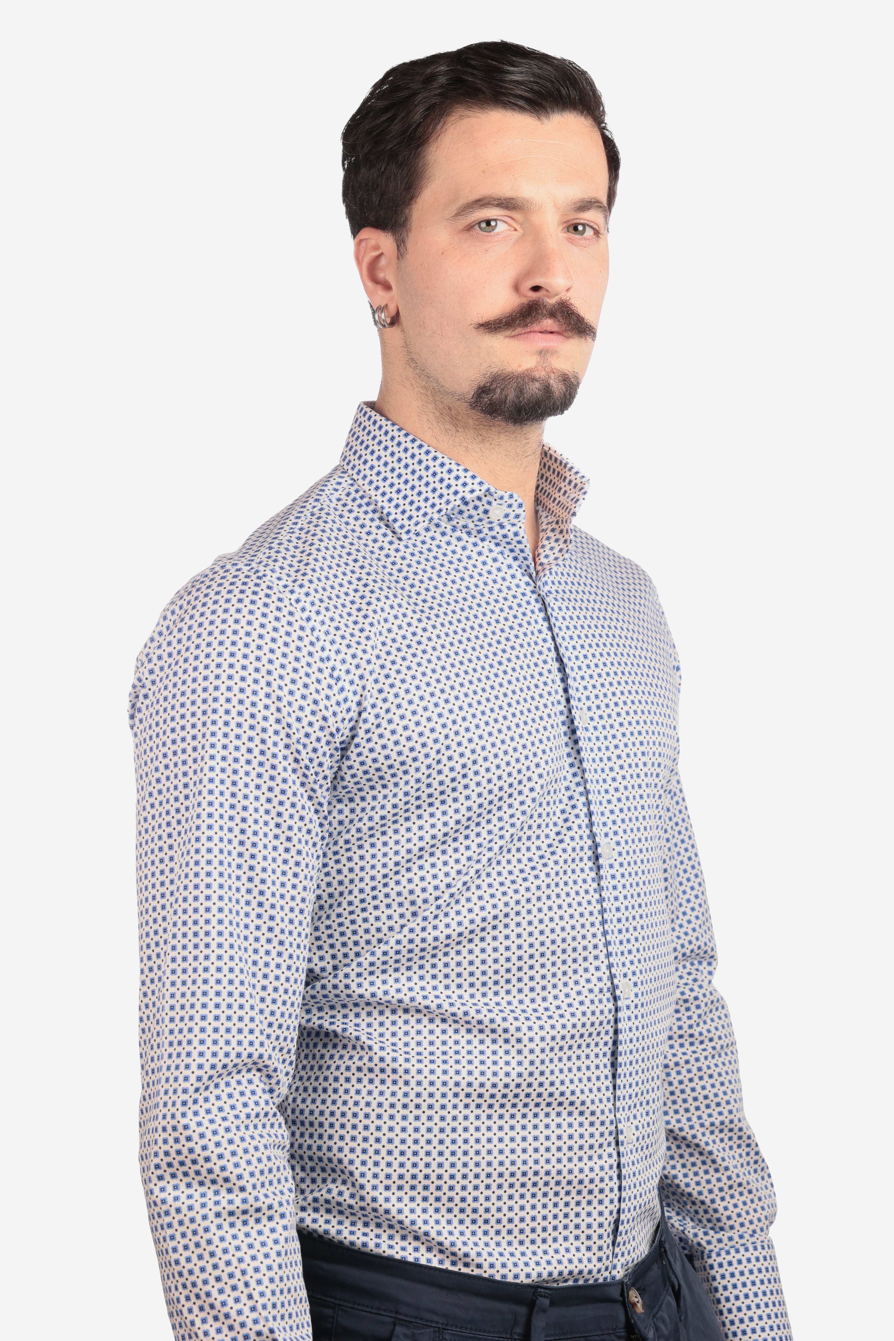 Camicia facile stiro a fantasia fiori-pois