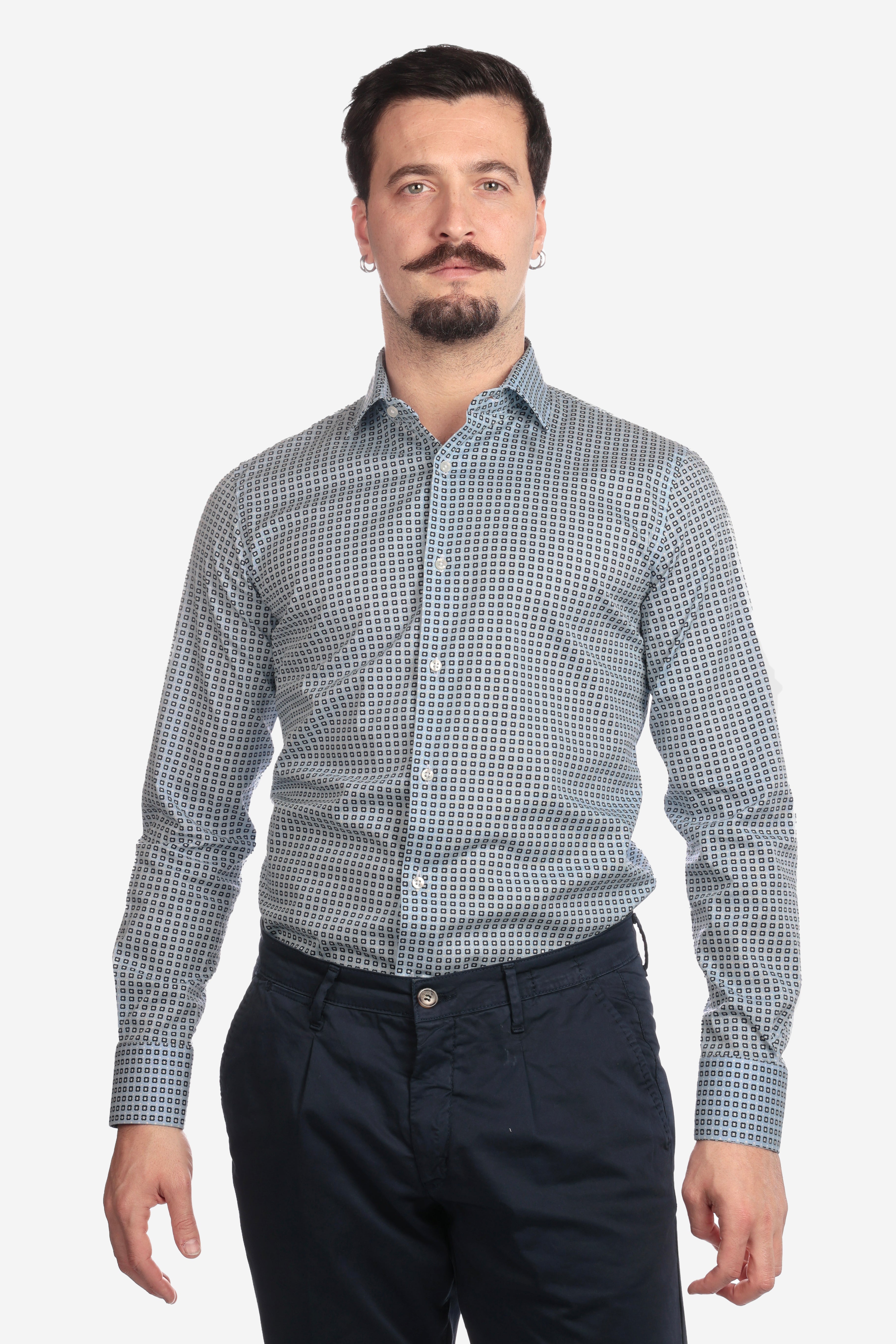 Camicia facile stiro a fantasia fiori-pois