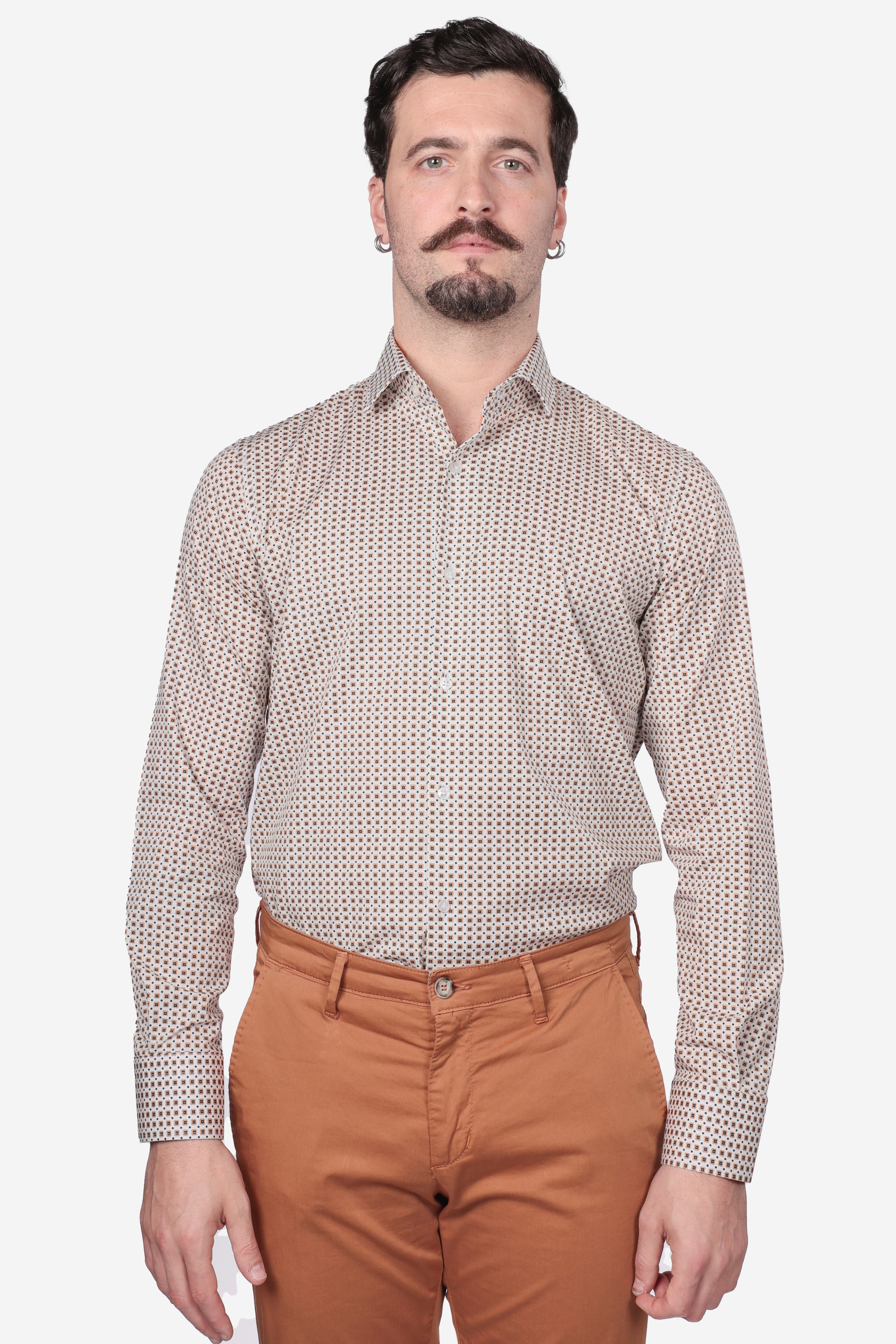 Camicia facile stiro a fantasia fiori-pois