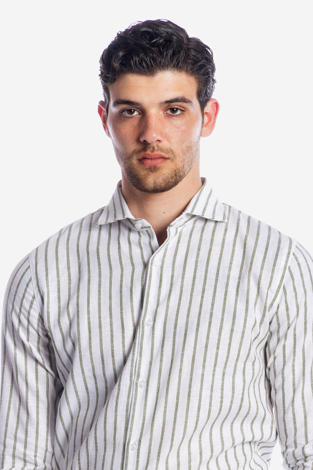 Camicia 100% lino fondo bianco con riga