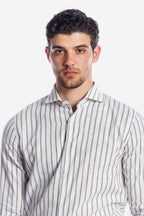 Camicia 100% lino fondo bianco con riga